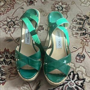 Jimmy Choo Vibrant Green Espadrille Wedges